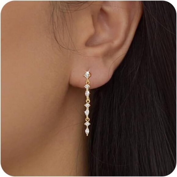 ⚡Dainty Gold Silver Dangle Earring for Women Long Hanging CZ Hypoallergenic Gift - Picture 1 of 7